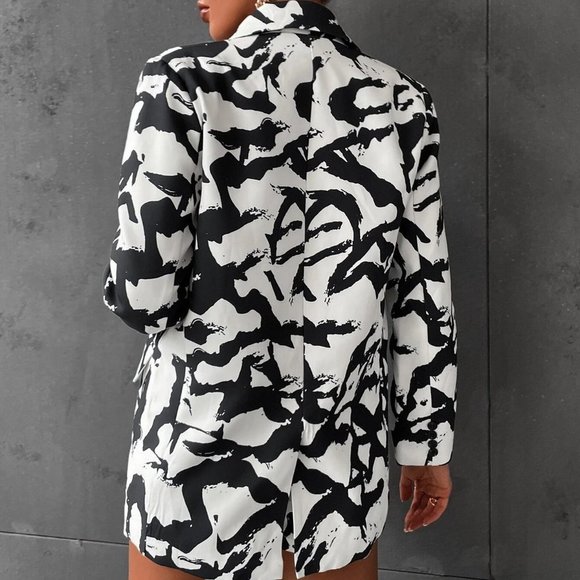 Black Preppy Womens Allover Print Blazer & Shorts - Picture 2 of 5